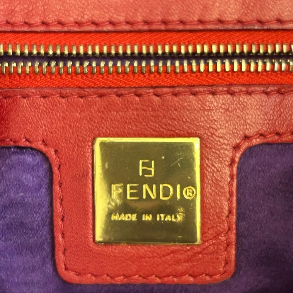 Fendi Red Suede Shoulder Bag with Gold Hardware - Picture 11 of 15